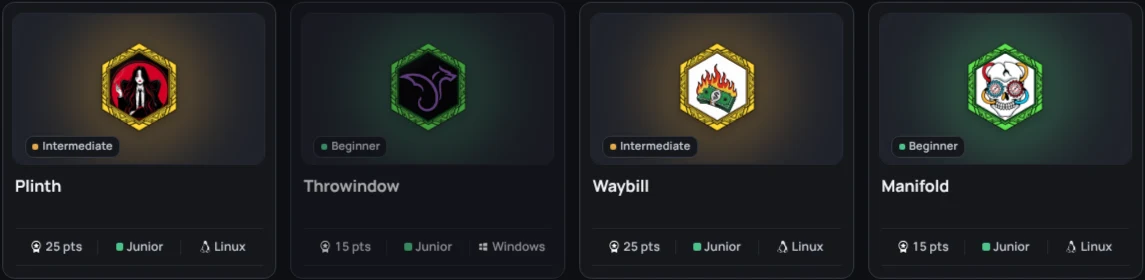 Practice catalog with lab cards, difficulty tiers, and point values